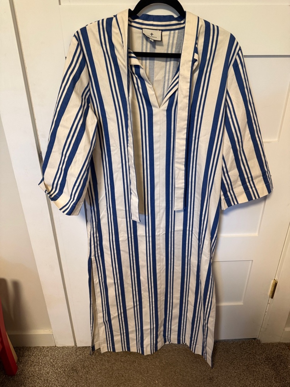 Tuckernuck Blue & White Striped V-Neck Shirt Dress/Cover up